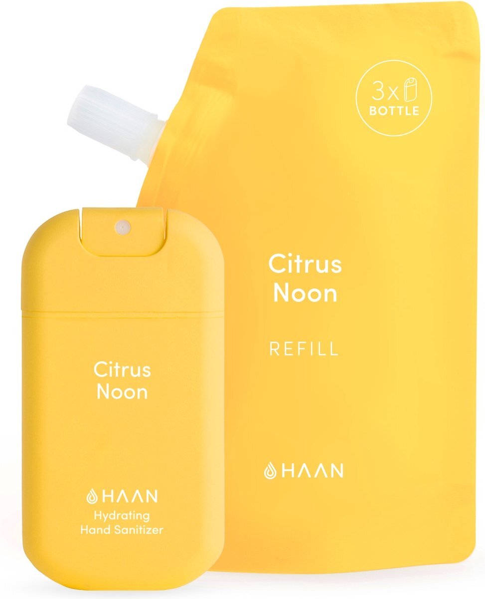 Haan Hydrating Hand Sanitizer - Travel Spray 30ml + Refill 90ml Citrus Noon Handzeep - Desinfecterend - Navulbaar