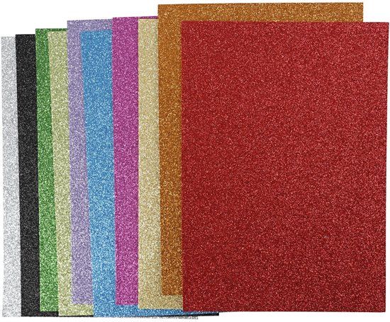 Creotime EVA foam sheets, A4 21x30 cm, assorted colors, glitter, 10 assorted sheets