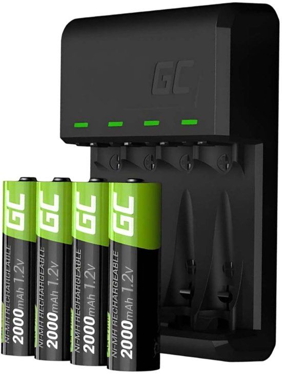 GREEN CELL VitalCharger Batterijlader inclusief 4x AA 2000mAh Ni-MH Batterijen, Zwart