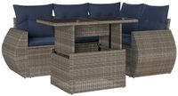 vidaXL - 5-delige - tuinbankset - met - kussens, - grijs - polyrotan