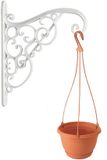 Merkloos 1x Stuks witte Akant sierlijke bloempothangers/bloempot haak met hangende bloempot terracotta 2 liter - Tuindecoratie