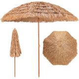 Pincho Zonnescherm van stro, buitenterras, 200 cm, Hawaï-parasol, tuin-/strandscherm van glasvezel, polyesterweefsel + PP, gelakte stalen buis in houtkleur, Beige, 200 cm