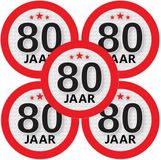 Bellatio Decorations 80 jaar leeftijd sticker - 5 stuks - rond - Dia 9 cm