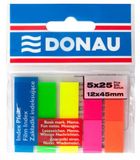 Donau 7577001PL-99 index tabs sticker, bladwijzer, plakstrip, mini-markeerstiften van 60 μm PP-folie, 12 x 45 mm, 5 x 25 stuks, beschrijfbare tekstmarkers, verschillende neonkleuren