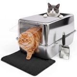 Merkloos RVS kattenbak met transparant deksel en schep