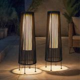 Set de 2 lampes solaires, aspect rotin, étanche, pour terrasse et jardin