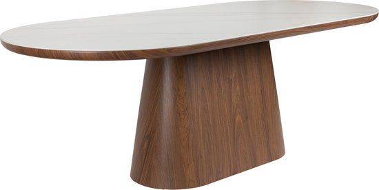Housecraft Living Almira Eettafel Ovaal 200 cm Hout/ Marmerlook Walnootkleur - Bruin