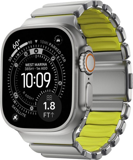 Nomad Stratos Horlogeband Natural Hardware 45/46/49mm – Titanium Hardware van Klasse 4 – Krasbestendige DLC-Coating – Compatibel met Apple Watch Ultra 1-3, Series 1-11, en SE - Yellow