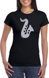 Bellatio Decorations Shoppartners Bv Zilveren saxofoon t-shirt zwart voor dames - Maat XL