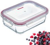 Merkloos Westmark Glazen vershouddoos, 640 ml, met clipdeksel, luchtdicht, diepvries-, magnetron- en ovenbestendig, BPA-vrij, helder/rood