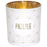 Draeger Paris Theelichthouder met voornaam PASCALE, glas wit en goud, H8 x L 7,5 cm