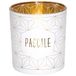 Draeger Paris Theelichthouder met voornaam PASCALE, glas wit en goud, H8 x L 7,5 cm