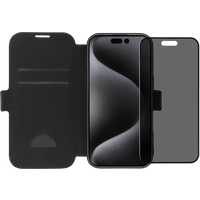 BlueBuilt Apple iPhone 16 Pro Book Case Leer Zwart + Privacy Filter Screenprotector Glas