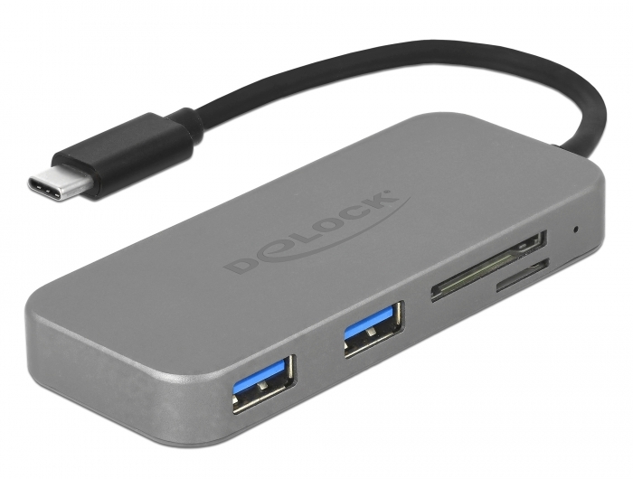 DeLOCK 2 Port USB 3.0 Hub and 3 Slot Card Reader with USB Type-C Connection