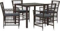 vidaXL Buiten eettafelset 5 st Zwart poly rattan