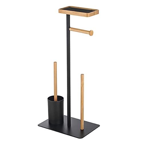 MSV Staande wc-garnituur Teiki - 4-in-1 - Zwart - Bamboe