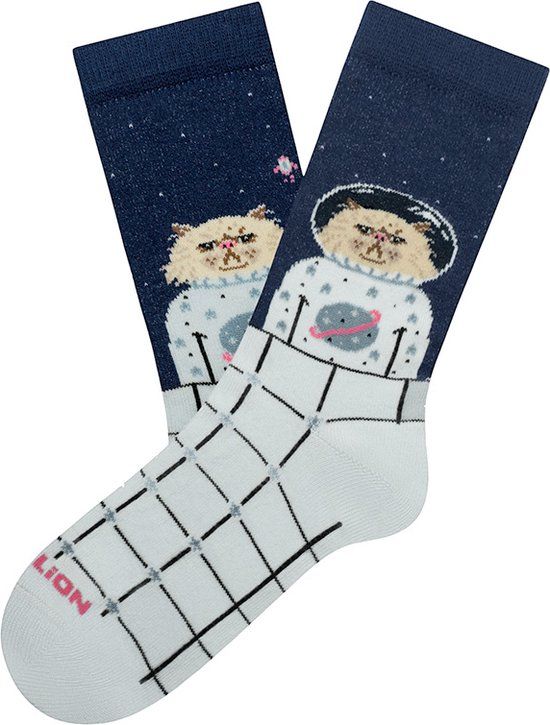 Jimmy Lion Kids Sokken Space Cat Blauw - Maat 31-35