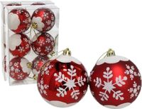 Ger Import 12x boules de Noël décorées rouge plastique diamètre 6 cm