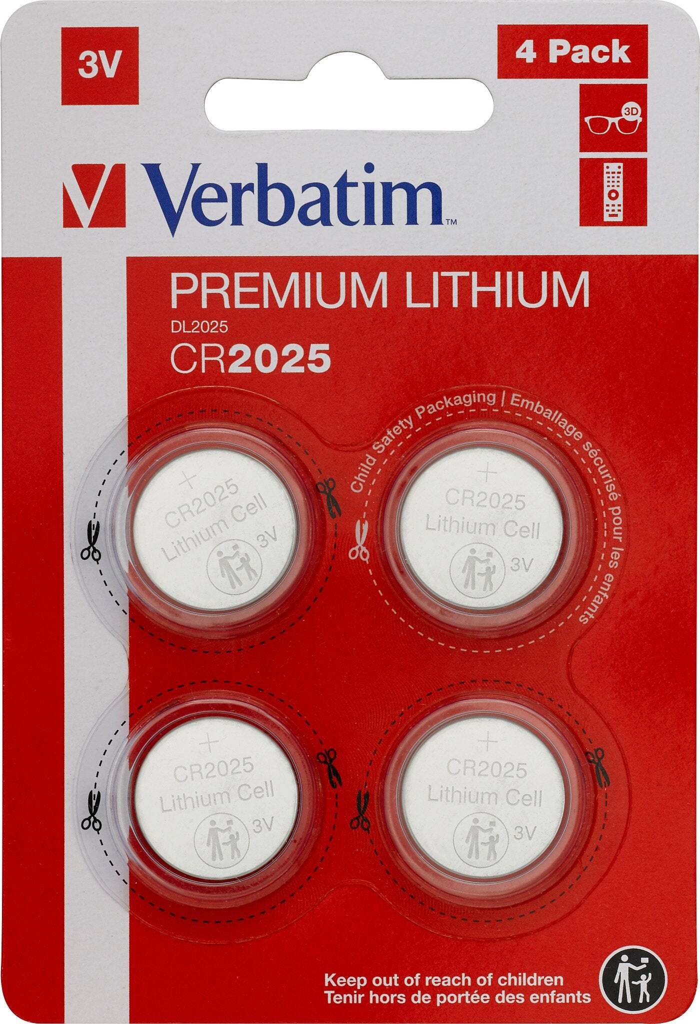 Verbatim Verbatim Batterij Lithium, Knoopcel, CR2025, 3V Retail Blister (4-Pack)