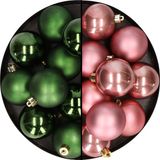 Kaemingk B.V. 24x pièces boules de Noël en plastique mélange de rose poudré et vert foncé 6 cm