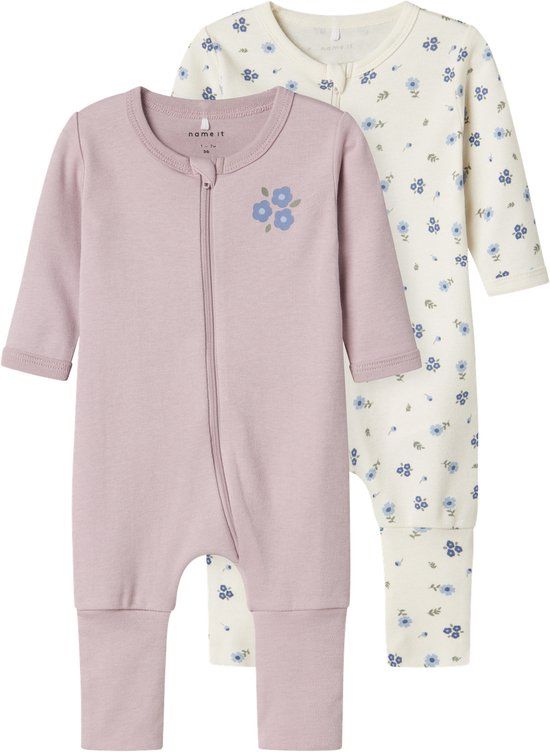 NAME IT Meisjes Pyjama NBFNIGHTSUIT 2P ZIP FF JET FLOWER NOOS - Jet Stream - Maat 62