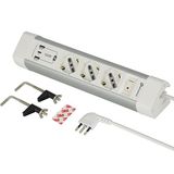 Electraline 61920 Meervoudige stekkerdoos voor bureau met 3 sleuven, veelzijdig, Schuko + 10/16 A, met 3 USB (2 USB A 3.0 A + 1 USB C 20 W Power Delivery), kabel H05VV-F 3G.1, lengte 2 m
