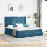vidaXL LED-opbergbed met matras, donkerblauw, 200 x 200 cm, fluweel
