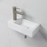 Ibergrif M41102-L Rechthoekige keramische wastafel met 1 kraangat, links, wandmontage, klein formaat: 376 x 188 x 93 mm, wit