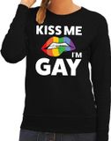 Bellatio Decorations Shoppartners Bv Kiss me I am gay sweater zwart dames - feest shirts dames - gay pride kleding XL