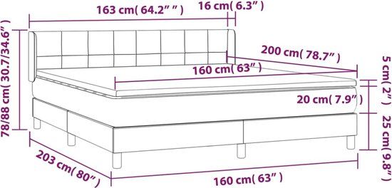 vidaXL Boxspring met matras stof zwart 160x200 cm