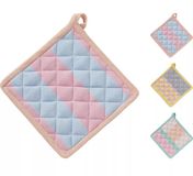 Merkloos Hippe pannenlappen set van 3 – pastel strepen – keuken pannenlappen – 20x20 cm – hittebestendige ovenwanten