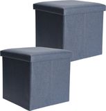 H&S Collection Poef/hocker/voetenbankje - 2x - opbergbox - blauw - polyester - 38 x 38 cm - opvouwbaar