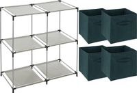 5Five Kastmandjes/opberg manden - emerald groen - 4x stuks van 29L - Metalen rekje is 68 x 68 cm