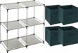 5Five Kastmandjes/opberg manden - emerald groen - 4x stuks van 29L - Metalen rekje is 68 x 68 cm