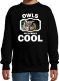 Bellatio Decorations Shoppartners Bv Dieren uilen sweater zwart kinderen - owls are serious cool trui jongens/ meisjes - cadeau uil/ uilen liefhebber - kinderkleding / kleding 110/116