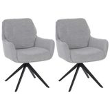 Mendler Set van 2 eetkamerstoelen HWC-Q37, draaibare keukenstoel met automatische terugkeerfunctie, bekleding van chenille (680g/m²), gecertificeerd, metalen frame, kleur: lichtgrijs