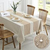 QIANQUHUI Geborduurd tafelkleed voor eettafel, stofdicht, morsbestendig, bodembestendig, katoenen linnen rechthoekige tafelkleden (koffiebruin, vierkant, 140 x 140 cm, 2-4 zitplaatsen)