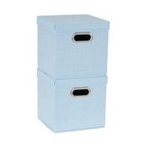 Household Essentials 816-1 set van 2 kubusvormige opbergdozen met deksel en handgrepen - linnen babyblauw