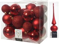 Kaemingk B.V. Décoration de Noël boules de Noël en plastique rouge 6-8-10 cm paquet de 27x pièces - Avec étoile de sapin mate en verre de 26 cm