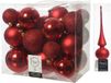 Kaemingk B.V. Décoration de Noël boules de Noël en plastique rouge 6-8-10 cm paquet de 27x pièces - Avec étoile de sapin mate en verre de 26 cm