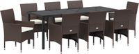 vidaXL Tuin Eettafel Set 9-delig Bruin Polyrattan