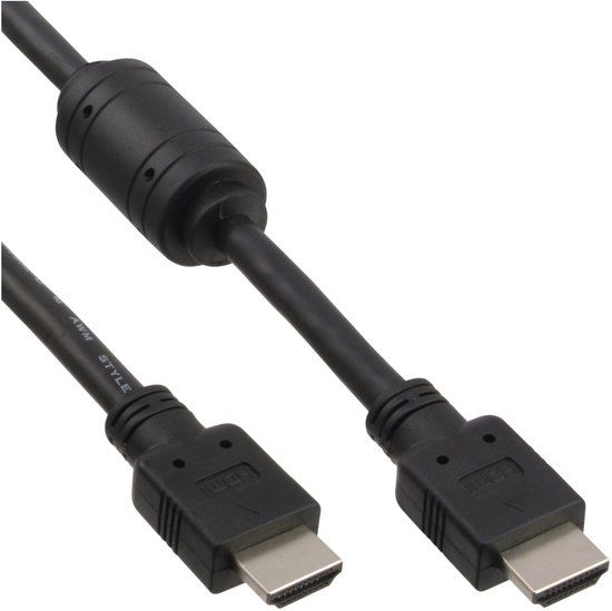 InLine HDMI kabel, HDMI High Speed, male / male, zwart, met ferriet, 1,5m