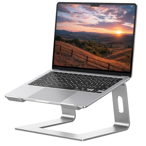 SOUNDANCE Laptopstandaard, aluminium computerverhoging, ergonomische laptopstandaard voor bureau, metalen houder, compatibel met 10 tot 15,6 inch notebookcomputers, zilver