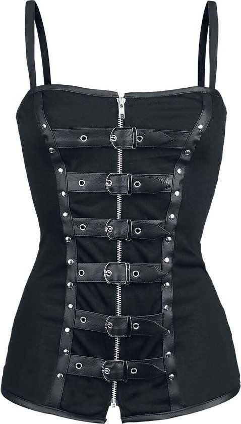 Burleska Biker Dames Top - Zwart - L