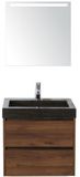 BES LED Dante Badmeubelset 60 cm - Walnoot - Wastafel Hardsteen Wit Lucca met Sence Spiegel