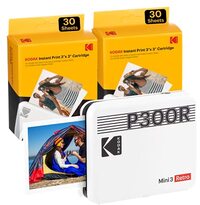 Kodak P300R Mini 3 Instant Printer voor smartphones, 6 cartridges inbegrepen, foto in vierkant 76x76 mm, draagbaar, draadloos en Bluetooth, compatibel met iOS en Android, Wit