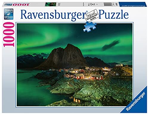 RAVENSBURGER PUZZLE Aurora Borealis Noorwegen, noorden over Hamnoy, puzzel voor volwassenen en kinderen vanaf 14 jaar, puzzel met Noorwegenmotief, Amazon speciale editie [exclusief bij Amazon]