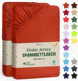 NatureMark Jersey hoeslakens, set van 2, 100% katoen, 70x140 cm, roestrood