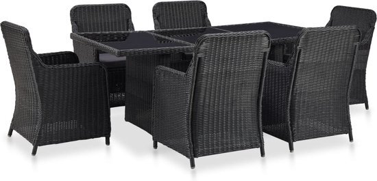 vidaXL 7-delige Tuinset poly rattan zwart