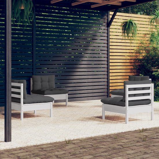 The Living Store Loungeset - Grenenhout - Wit - 63.5 x 63.5 x 62.5 cm - 2-zits - Incl. kussens